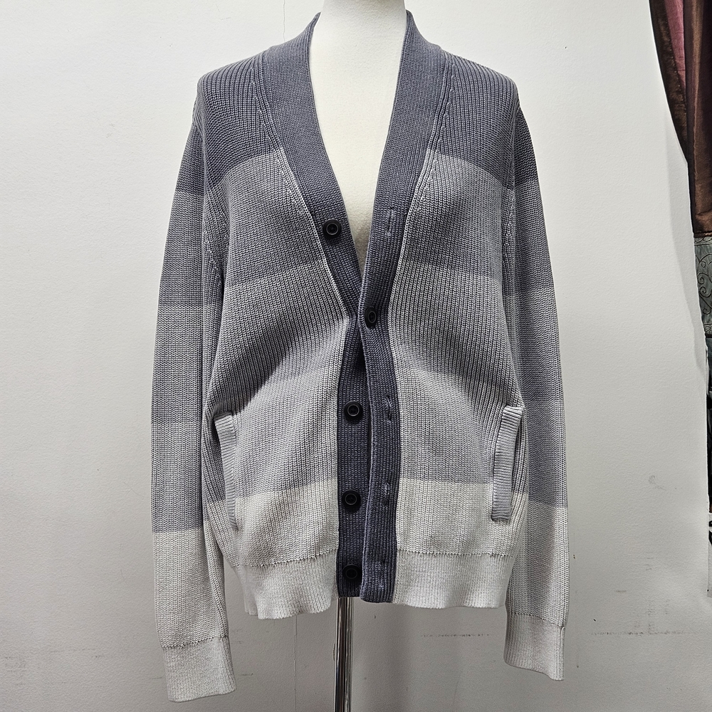 Express Cardigan Sweater Mens Large Gray Ombre Cotton Professor Dark Academia
